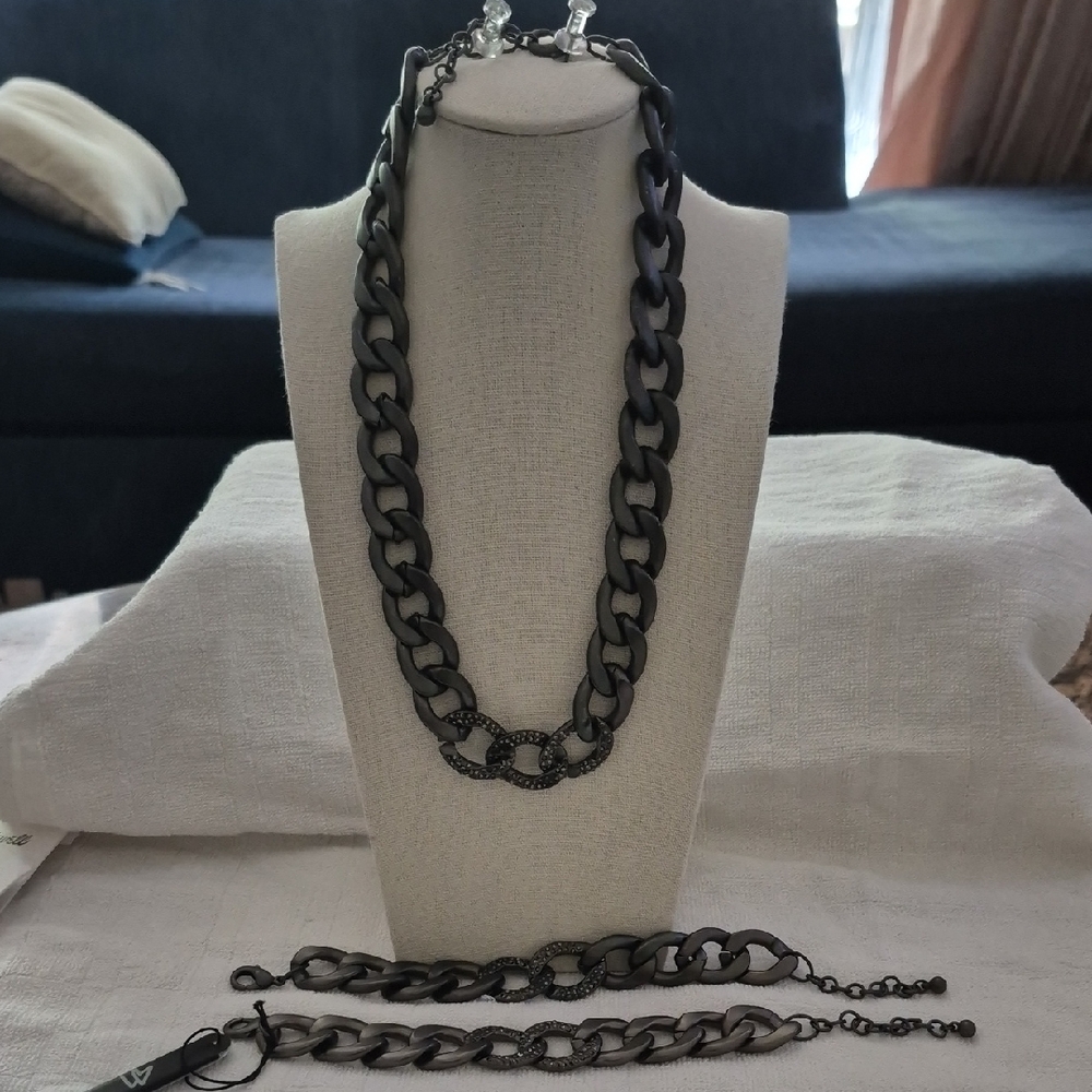 Chunky Black Chain Necklace and Bracelet Set